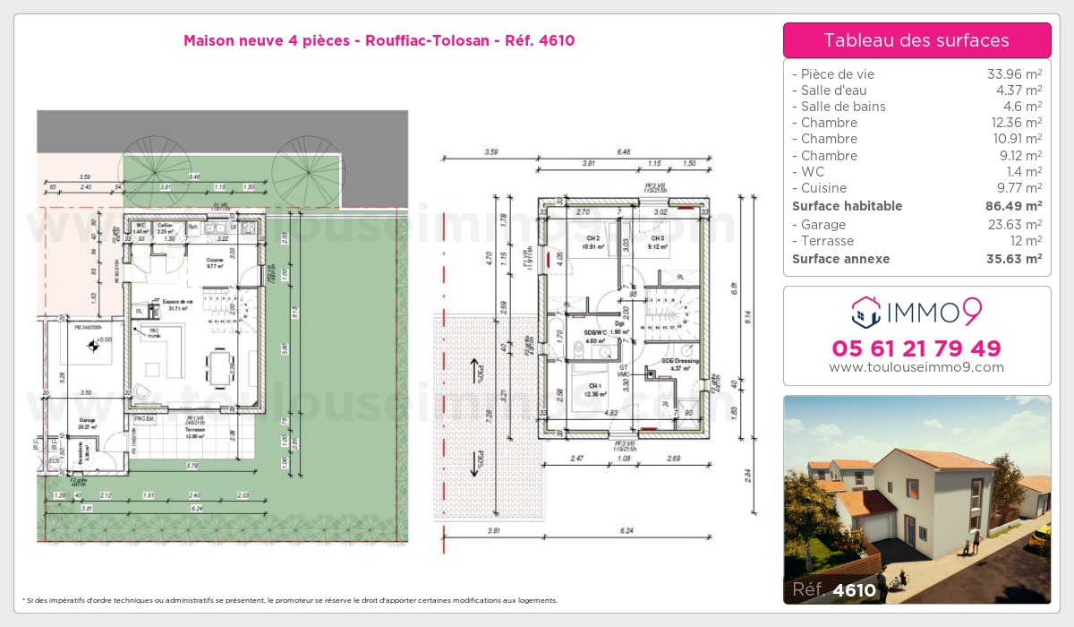 Plan et surfaces, Programme neuf Rouffiac-Tolosan Référence n° 4610