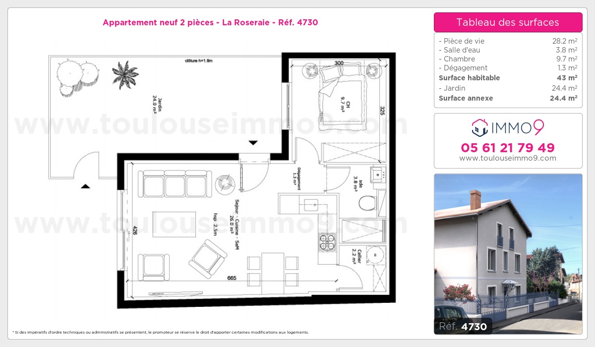 Plan et surfaces, Programme neuf Toulouse : Roseraie Référence n° 4730