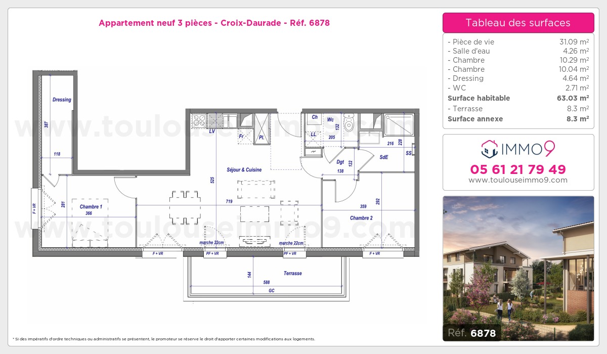 Plan et surfaces, Programme neuf Toulouse : Croix-Daurade Référence n° 6878