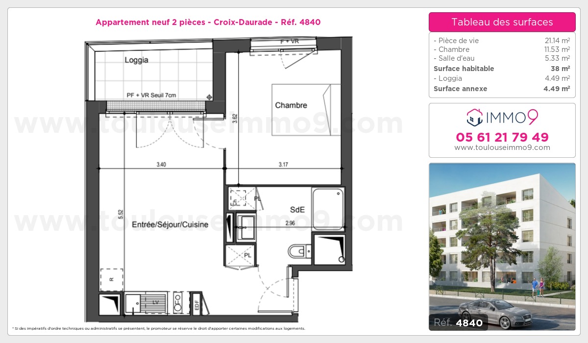 Plan et surfaces, Programme neuf Toulouse : Croix-Daurade Référence n° 4840