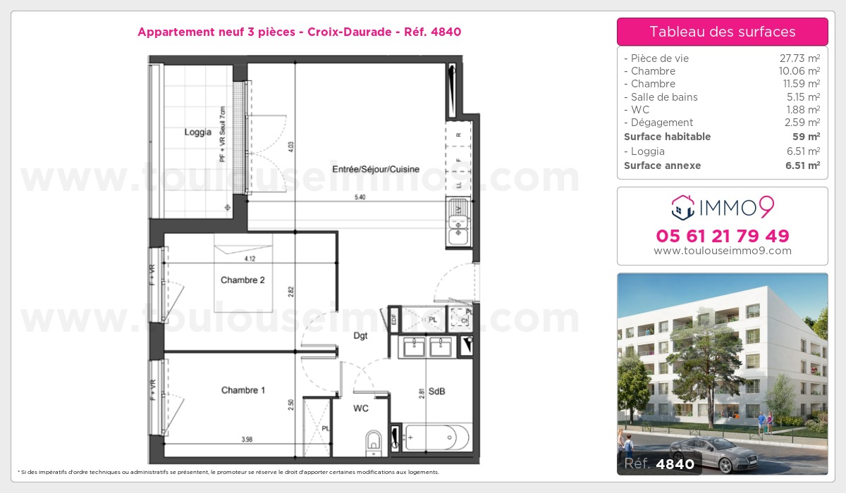 Plan et surfaces, Programme neuf Toulouse : Croix-Daurade Référence n° 4840