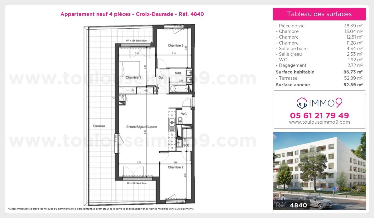Plan et surfaces, Programme neuf Toulouse : Croix-Daurade Référence n° 4840