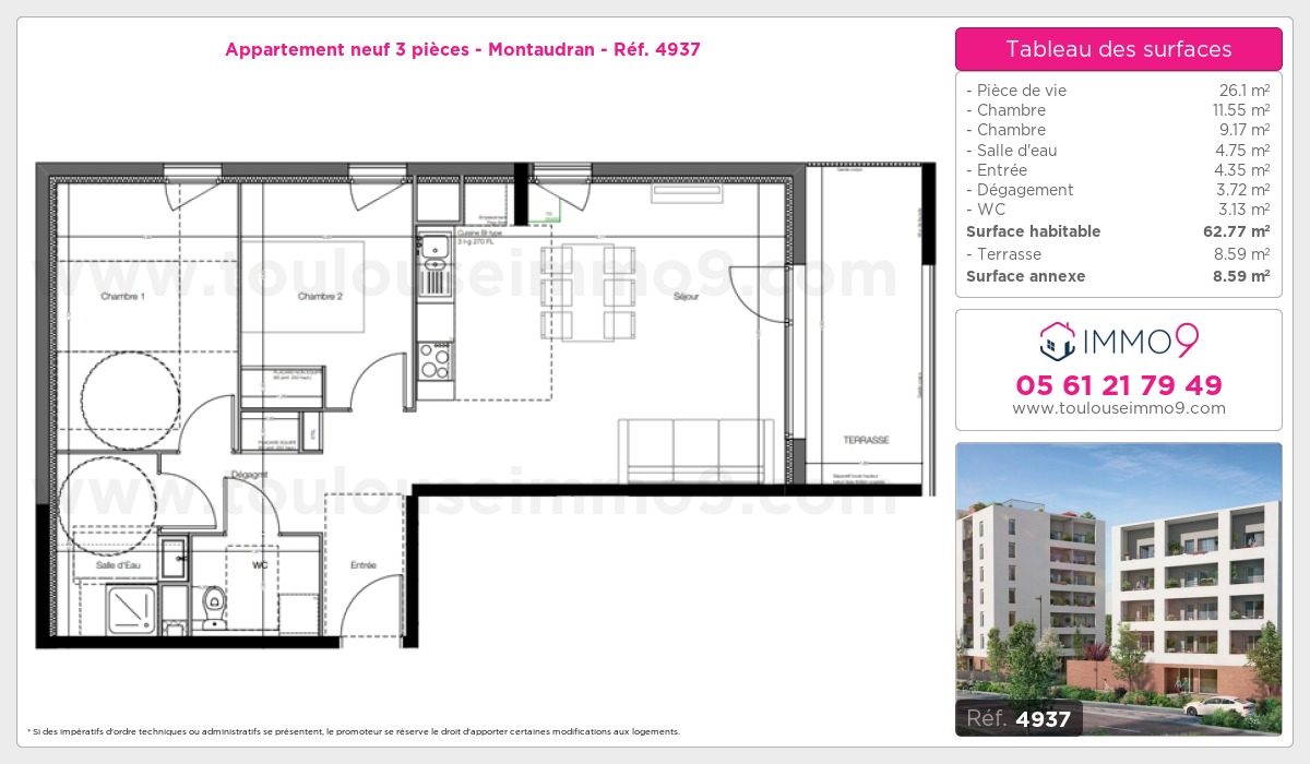 Plan et surfaces, Programme neuf Toulouse : Montaudran Référence n° 4937