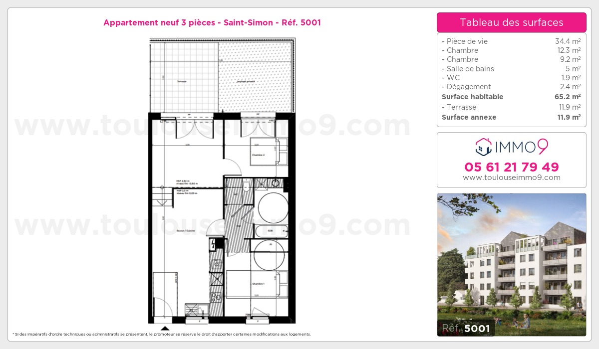 Plan et surfaces, Programme neuf Toulouse : Saint-Simon Référence n° 5001