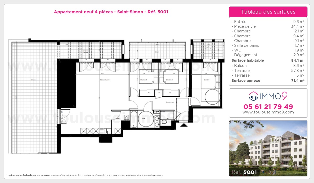 Plan et surfaces, Programme neuf Toulouse : Saint-Simon Référence n° 5001