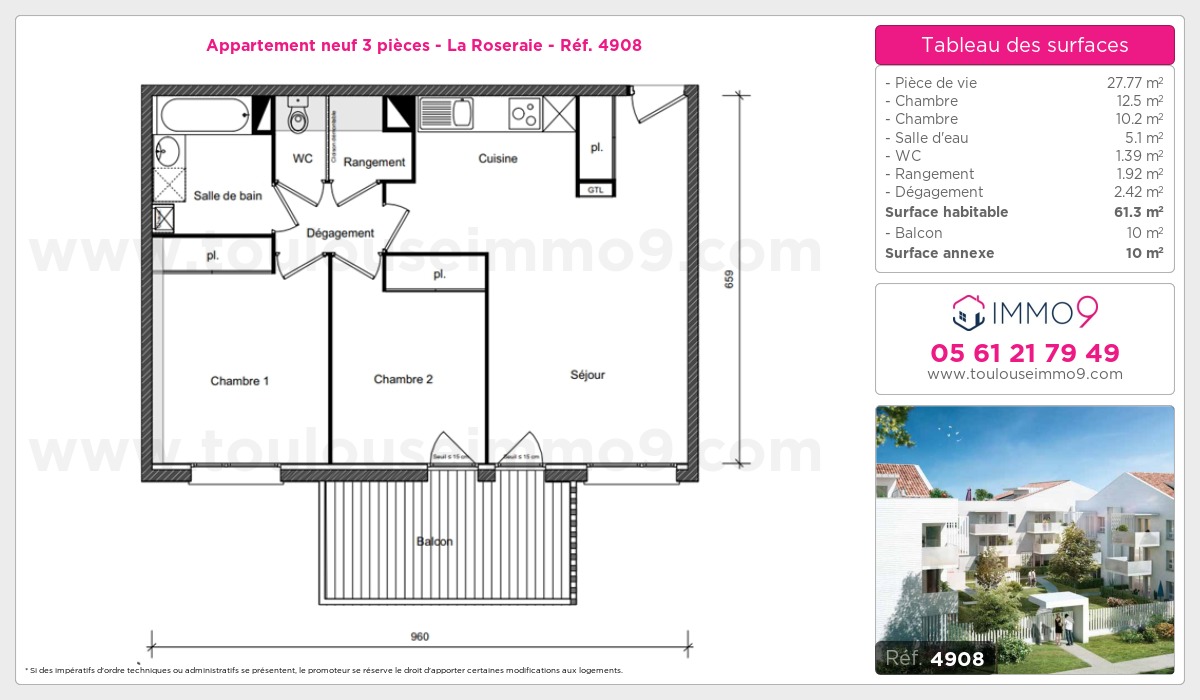Plan et surfaces, Programme neuf Toulouse : Roseraie Référence n° 4908