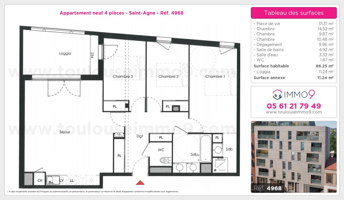 Plan et surfaces, Programme neuf Toulouse : Saint-Agne Référence n° 4968