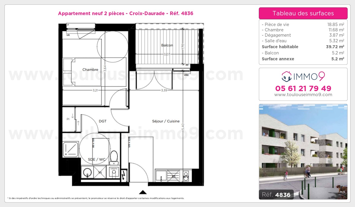 Plan et surfaces, Programme neuf Toulouse : Croix-Daurade Référence n° 4836