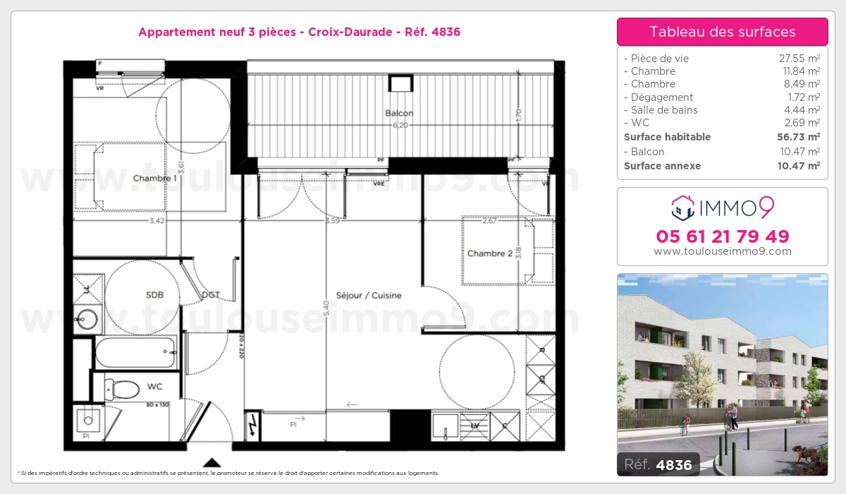 Plan et surfaces, Programme neuf Toulouse : Croix-Daurade Référence n° 4836