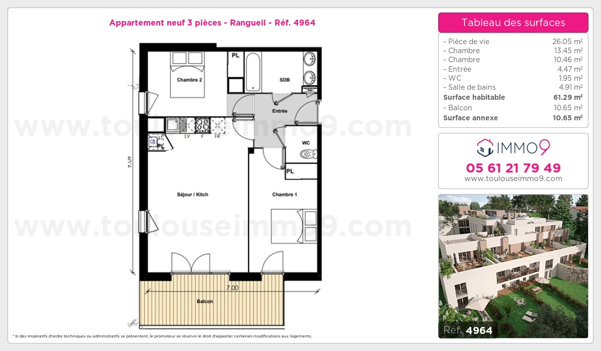 Plan et surfaces, Programme neuf Toulouse : Rangueil Référence n° 4964