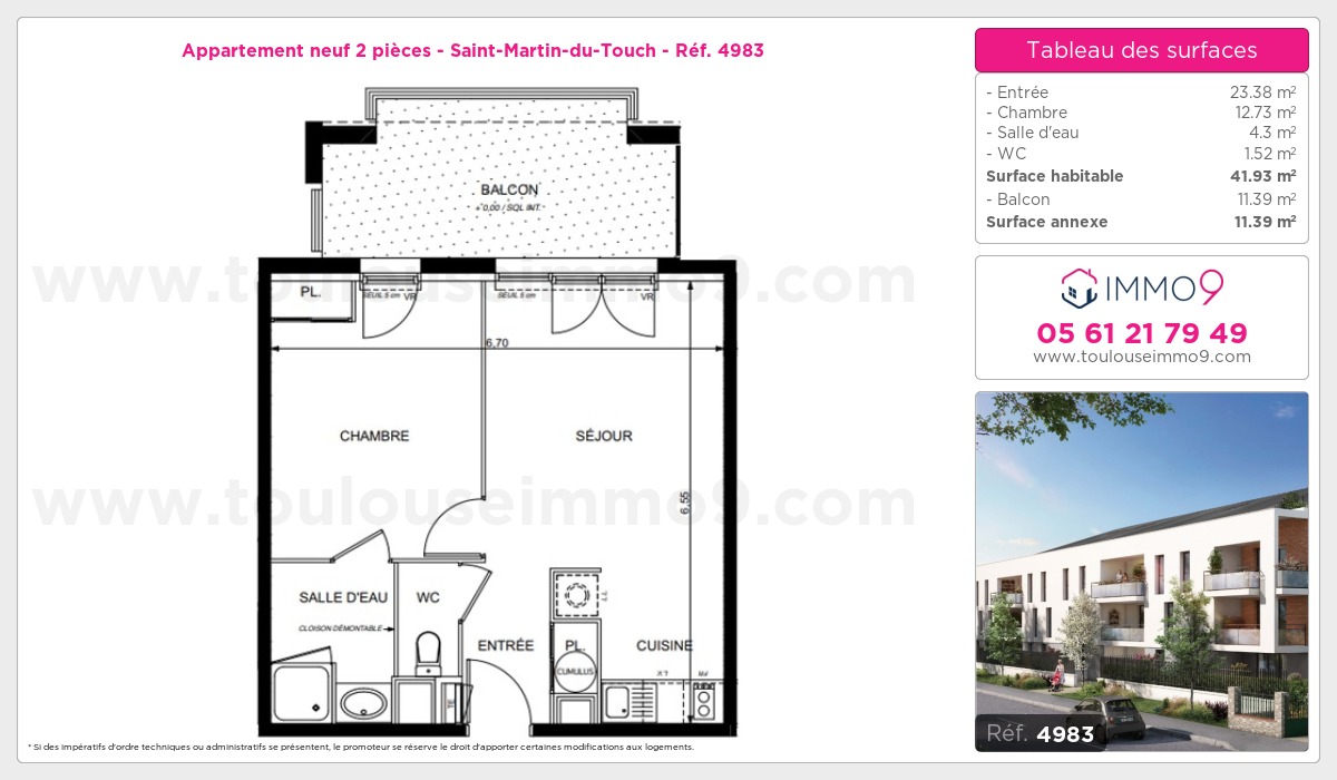 Plan et surfaces, Programme neuf Toulouse : Saint-Martin-du-Touch Référence n° 4983