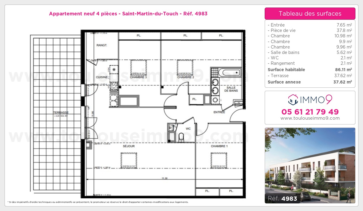 Plan et surfaces, Programme neuf Toulouse : Saint-Martin-du-Touch Référence n° 4983