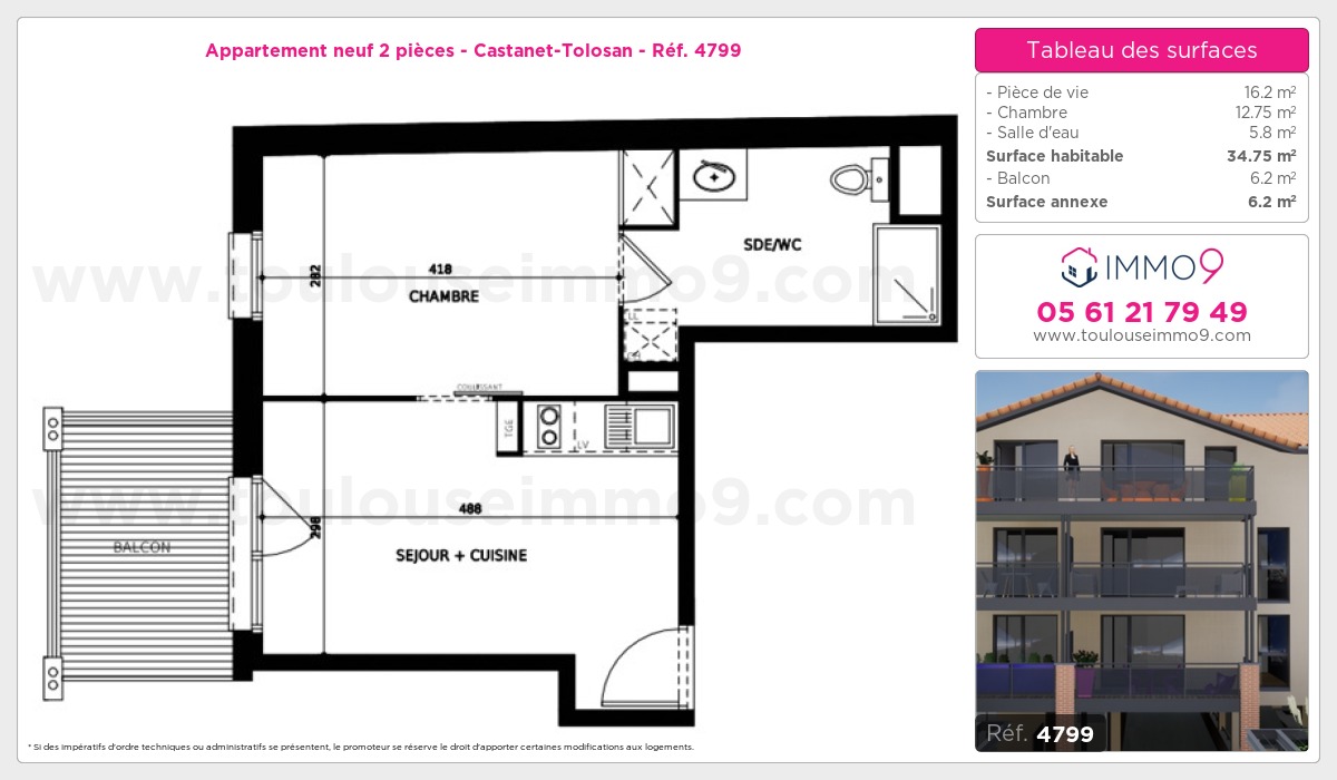 Plan et surfaces, Programme neuf Castanet-Tolosan Référence n° 4799