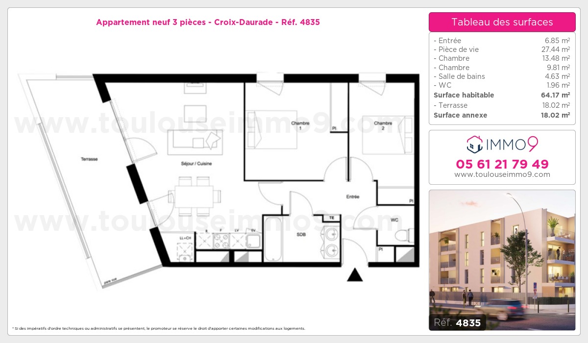 Plan et surfaces, Programme neuf Toulouse : Croix-Daurade Référence n° 4835