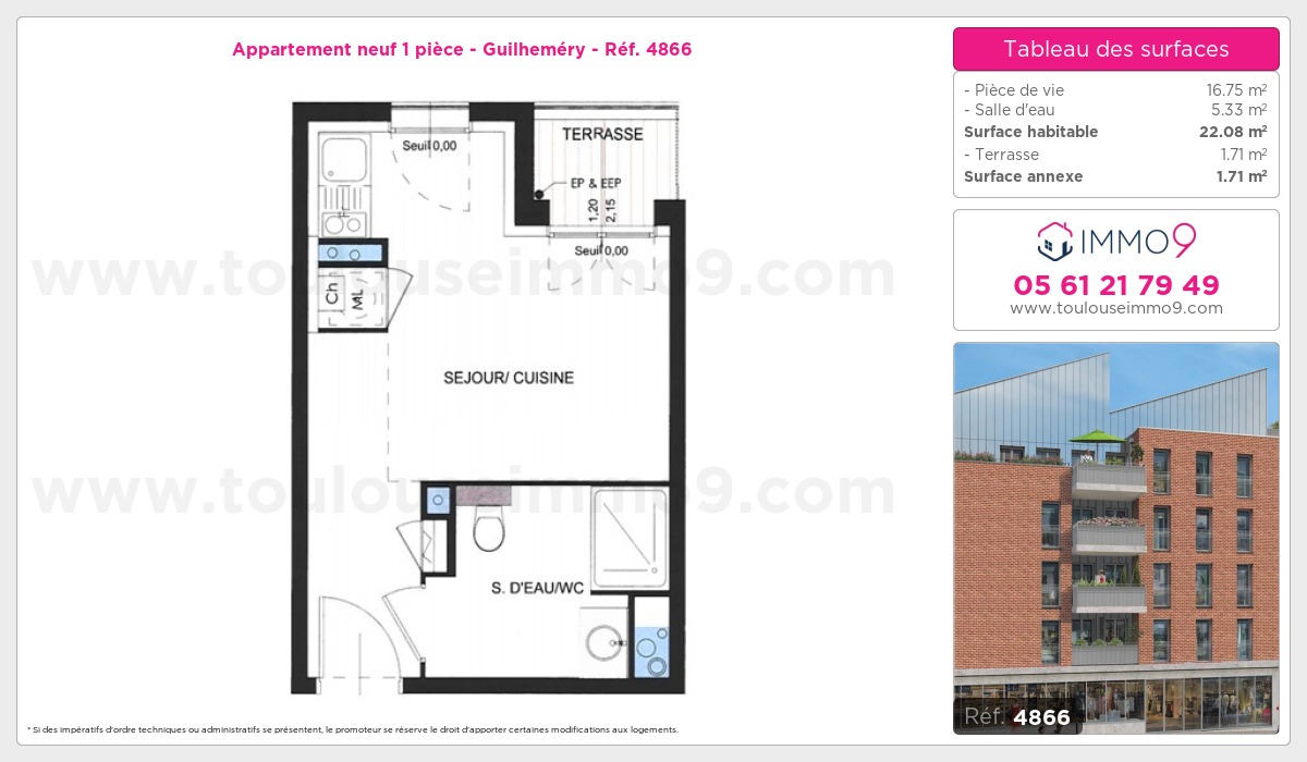 Plan et surfaces, Programme neuf Toulouse : Guilheméry Référence n° 4866