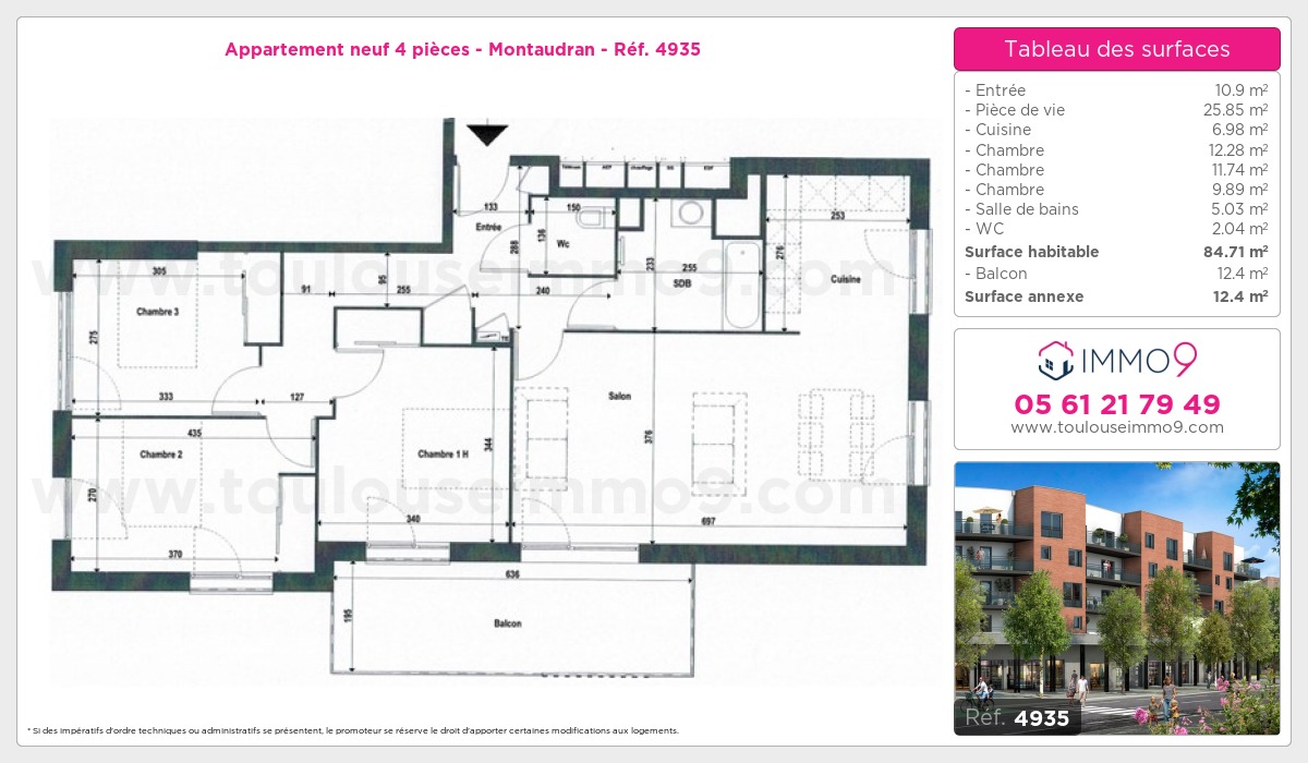 Plan et surfaces, Programme neuf Toulouse : Montaudran Référence n° 4935