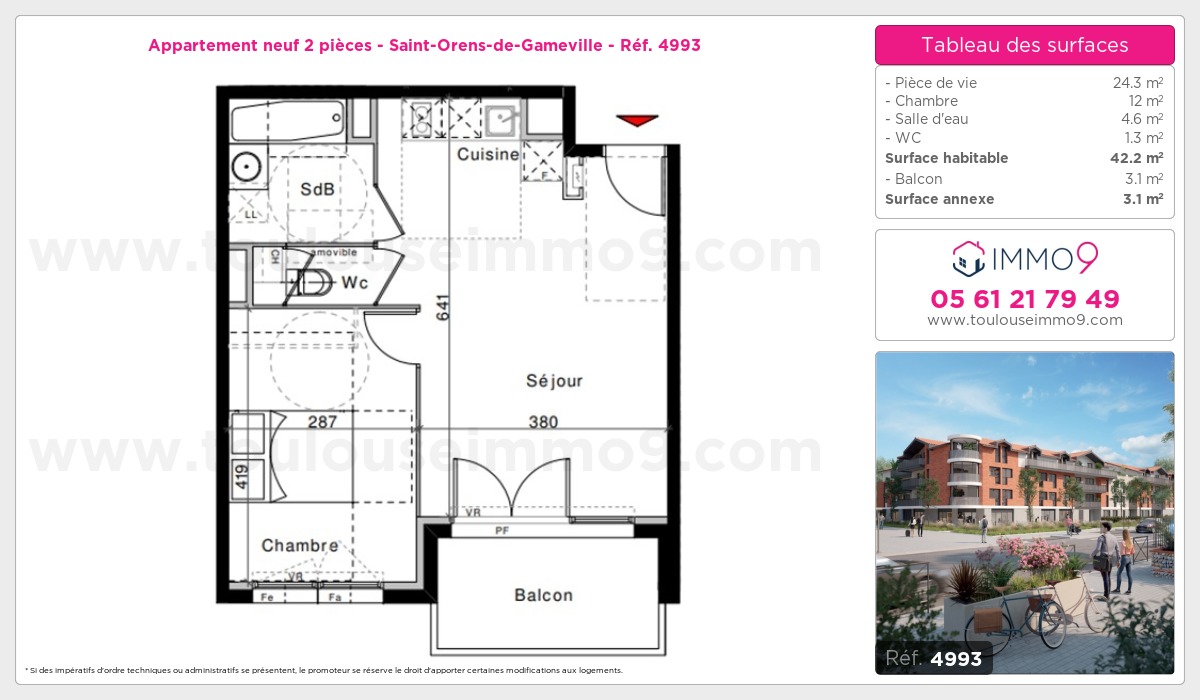 Plan et surfaces, Programme neuf Saint-Orens-de-Gameville Référence n° 4993