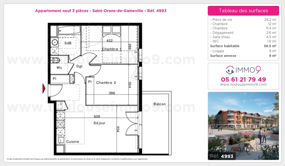 Plan et surfaces, Programme neuf Saint-Orens-de-Gameville Référence n° 4993