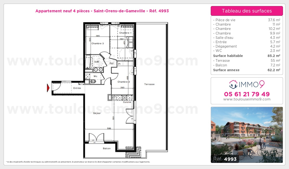 Plan et surfaces, Programme neuf Saint-Orens-de-Gameville Référence n° 4993