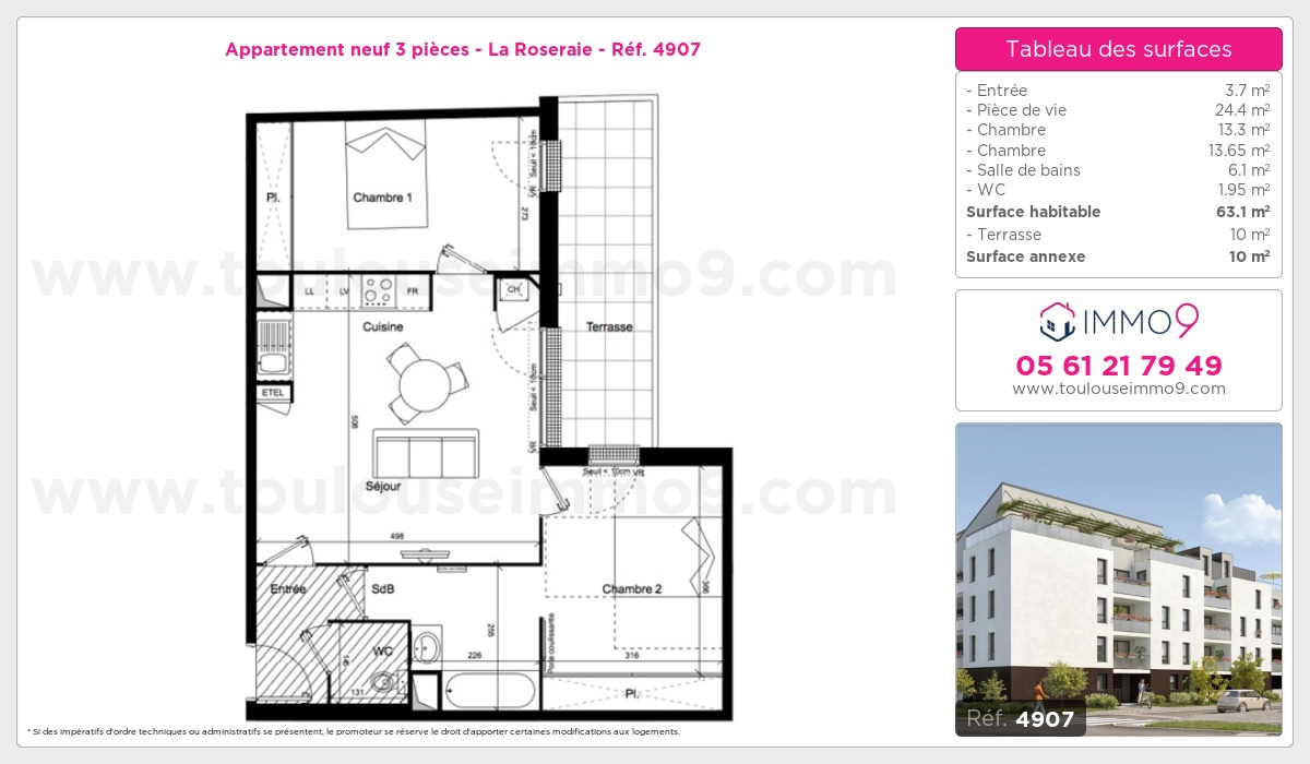 Plan et surfaces, Programme neuf Toulouse : Roseraie Référence n° 4907