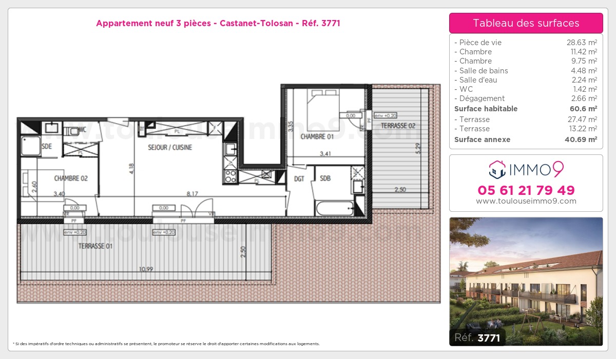 Plan et surfaces, Programme neuf Castanet-Tolosan Référence n° 3771