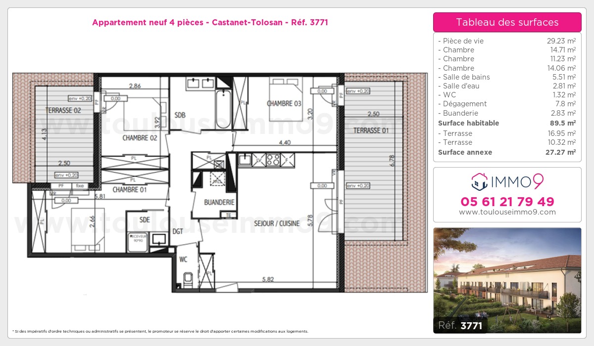 Plan et surfaces, Programme neuf Castanet-Tolosan Référence n° 3771