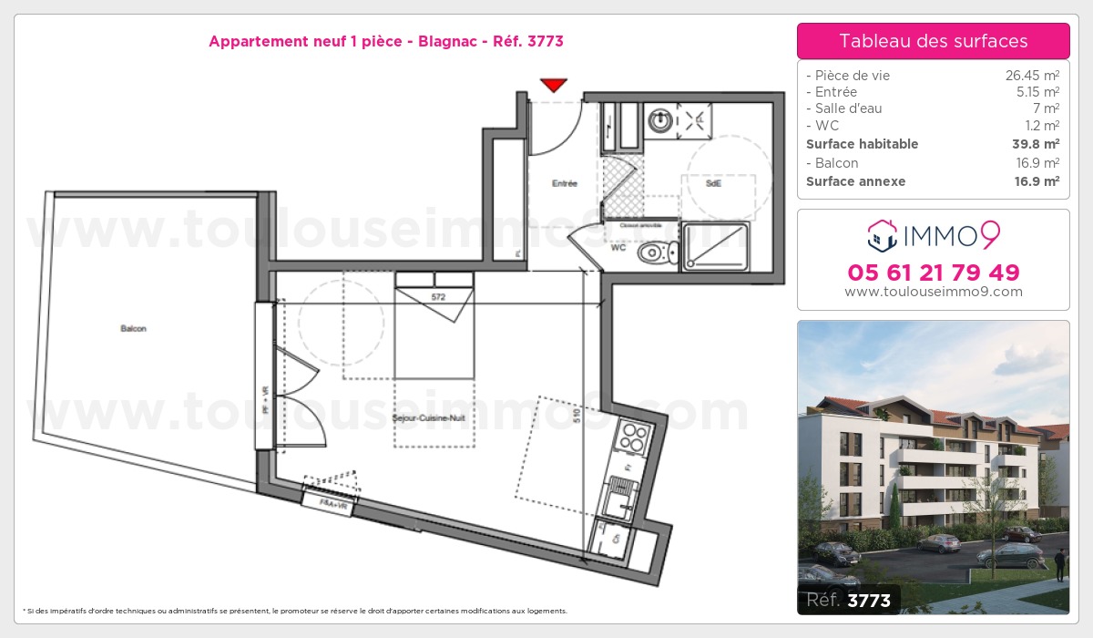 Plan et surfaces, Programme neuf Blagnac Référence n° 3773