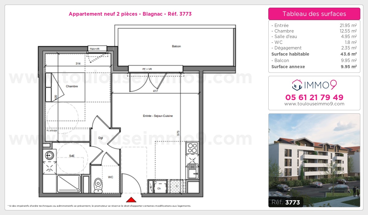Plan et surfaces, Programme neuf Blagnac Référence n° 3773