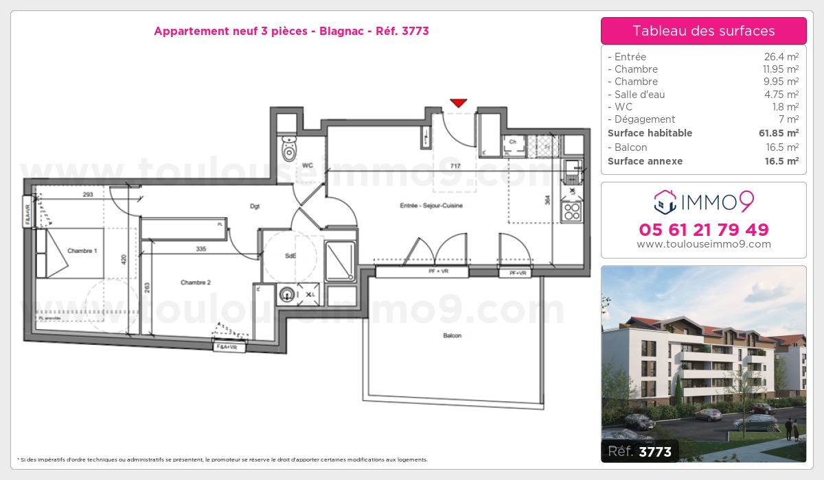 Plan et surfaces, Programme neuf Blagnac Référence n° 3773