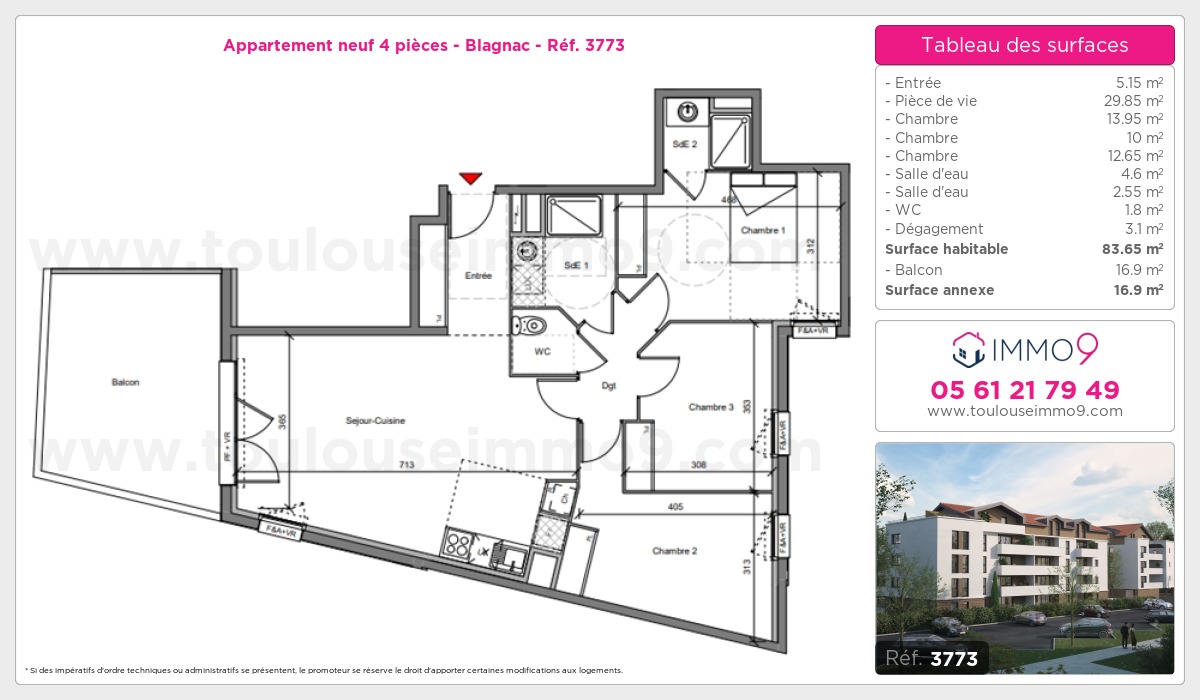 Plan et surfaces, Programme neuf Blagnac Référence n° 3773