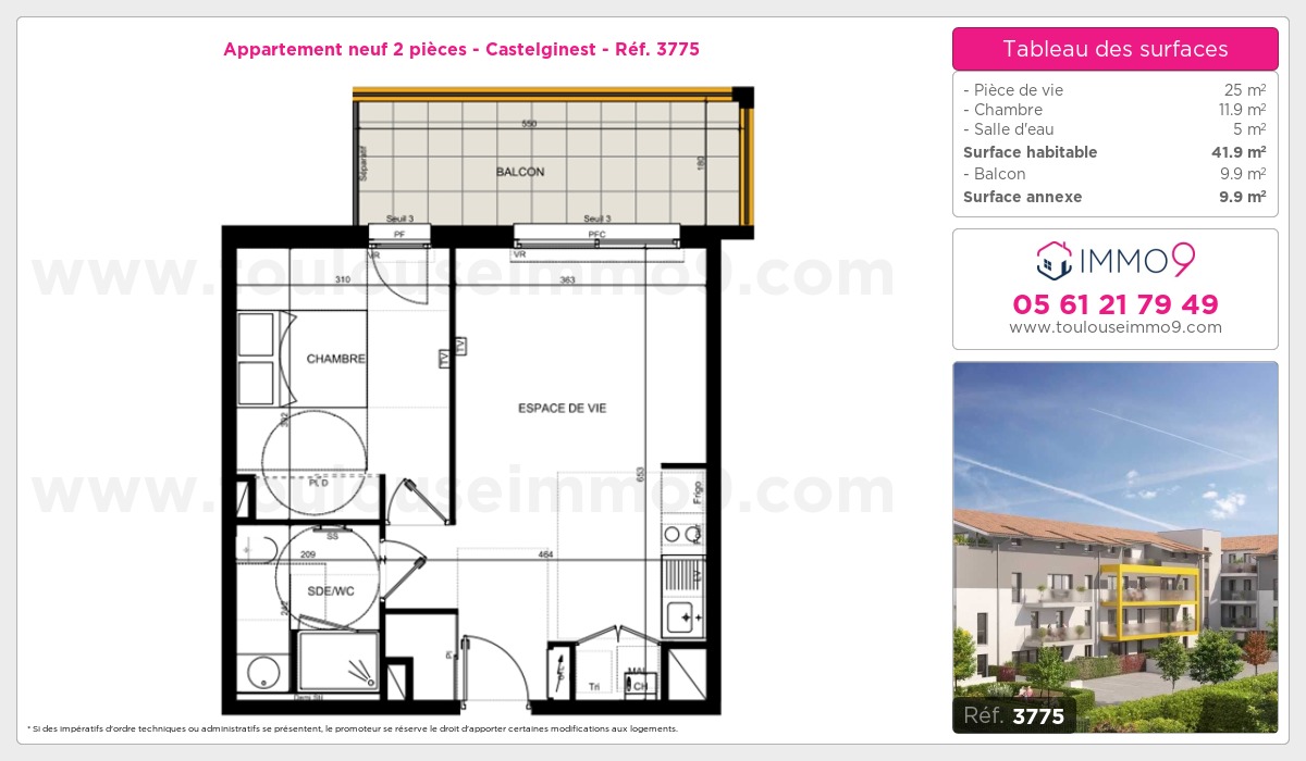 Plan et surfaces, Programme neuf Castelginest Référence n° 3775