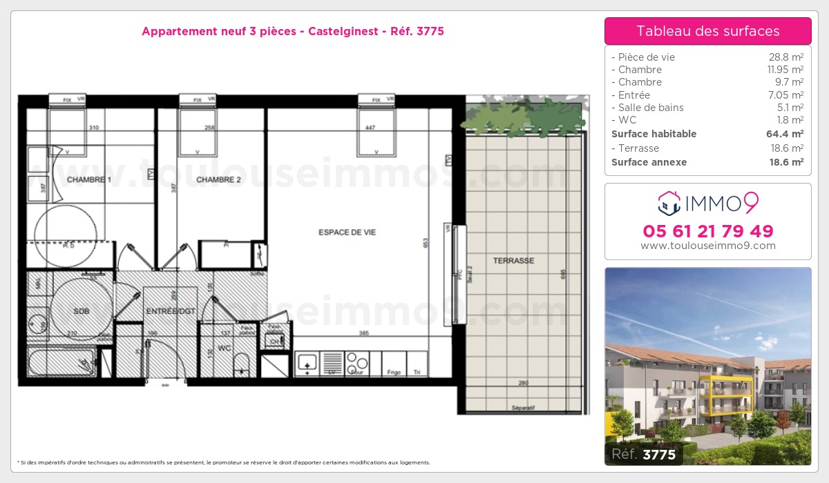 Plan et surfaces, Programme neuf Castelginest Référence n° 3775