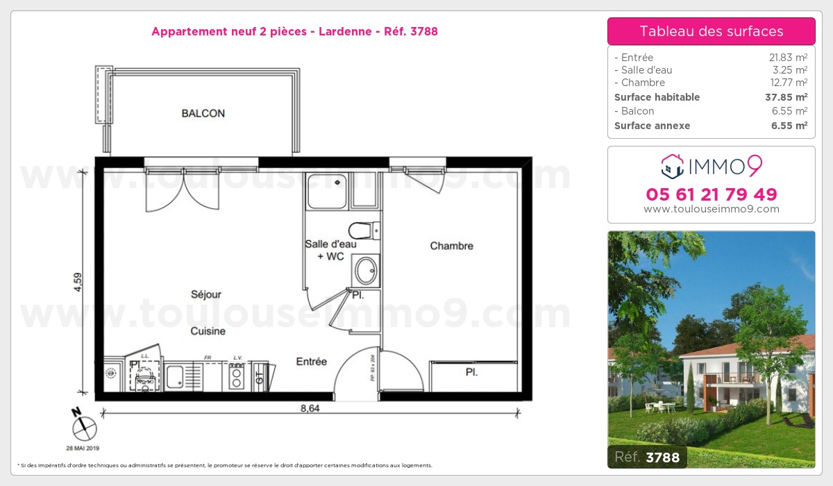 Plan et surfaces, Programme neuf Toulouse : Lardenne Référence n° 3788