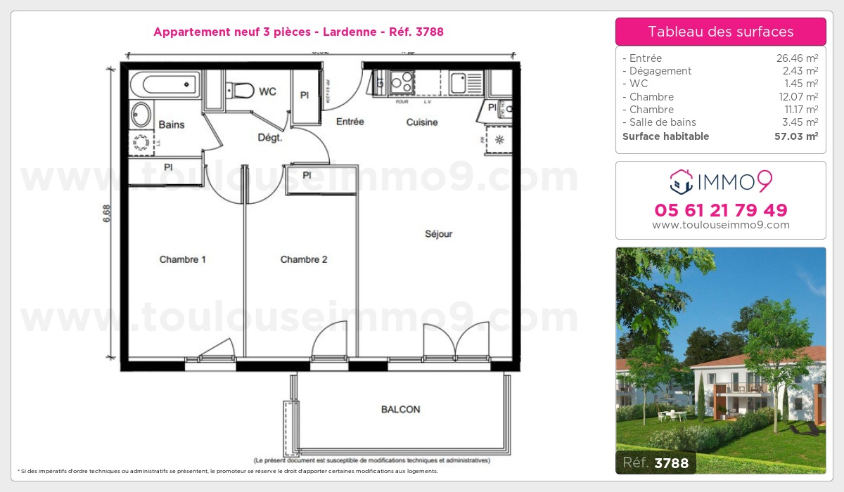 Plan et surfaces, Programme neuf Toulouse : Lardenne Référence n° 3788