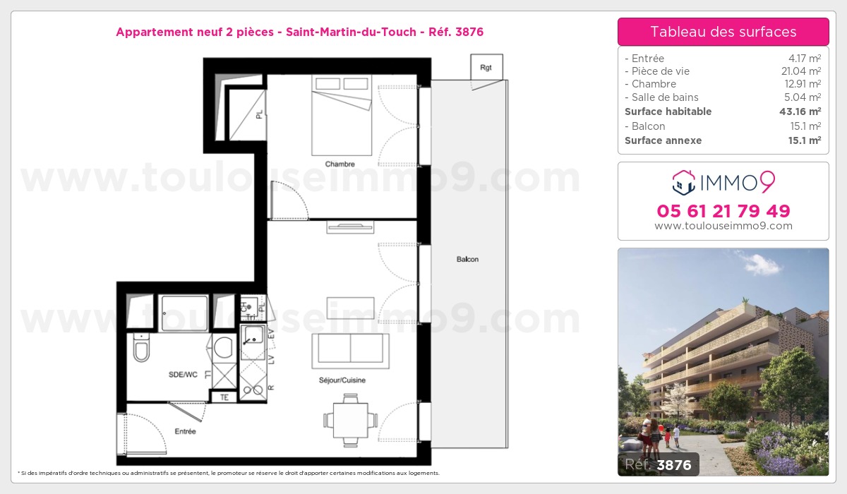 Plan et surfaces, Programme neuf Toulouse : Saint-Martin-du-Touch Référence n° 3876