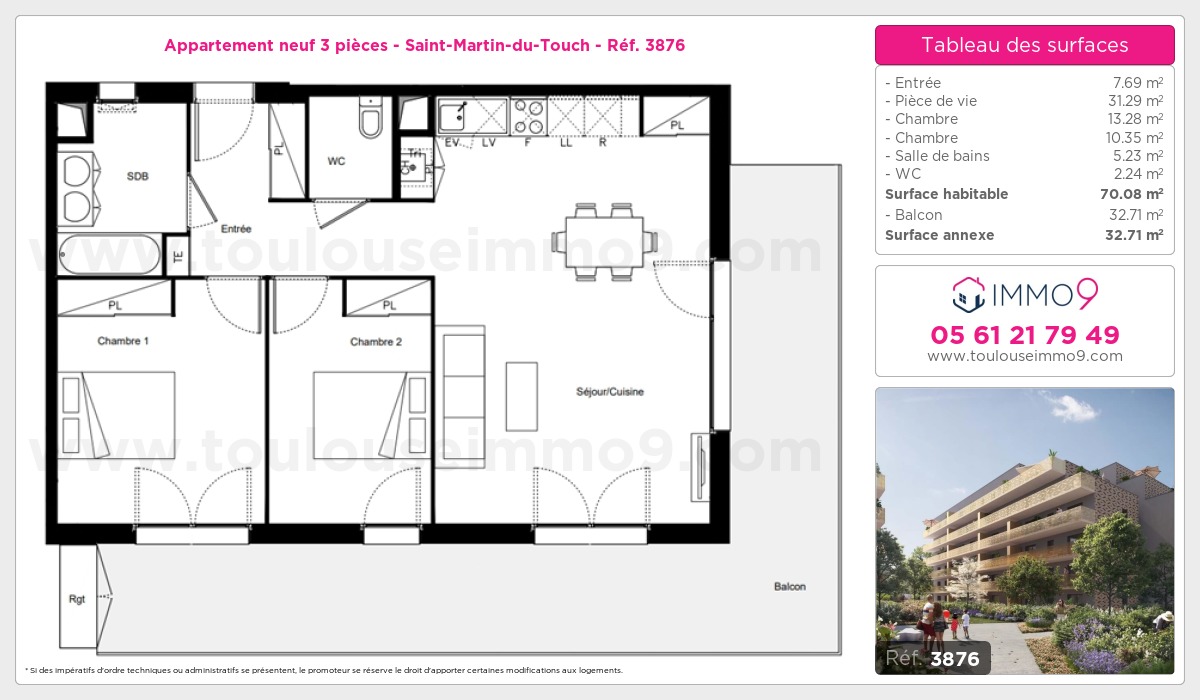 Plan et surfaces, Programme neuf Toulouse : Saint-Martin-du-Touch Référence n° 3876
