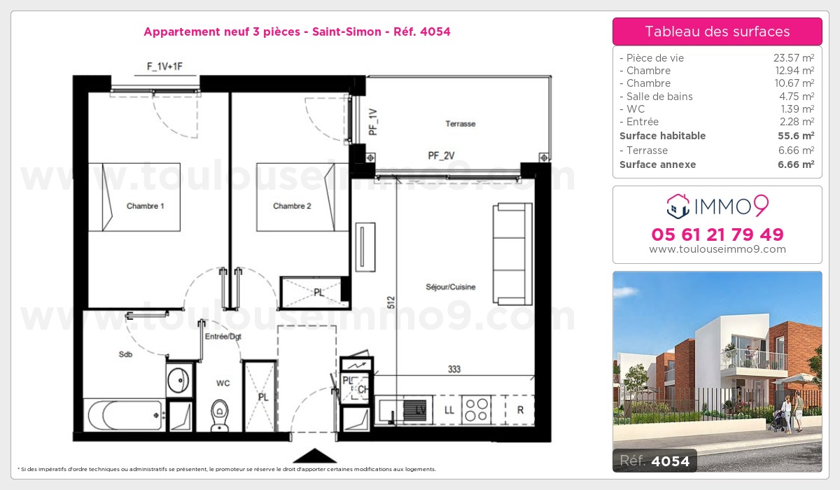 Plan et surfaces, Programme neuf Toulouse : Saint-Simon Référence n° 4054