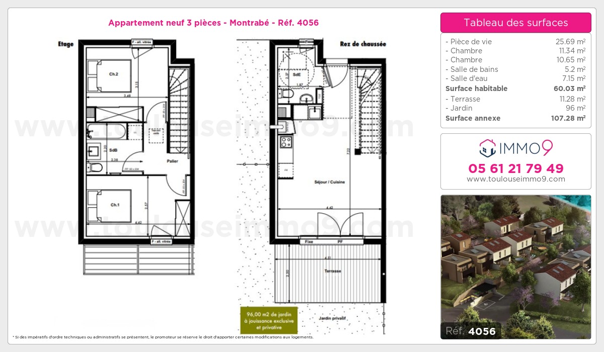 Plan et surfaces, Programme neuf Montrabé Référence n° 4056