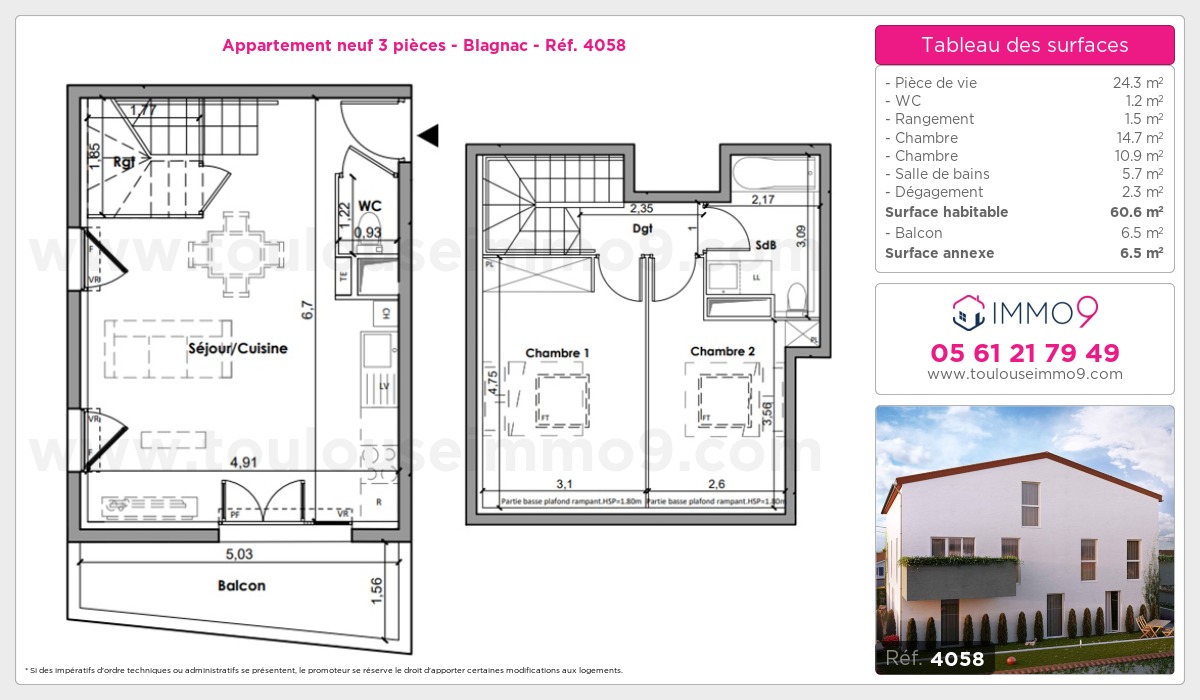 Plan et surfaces, Programme neuf Blagnac Référence n° 4058