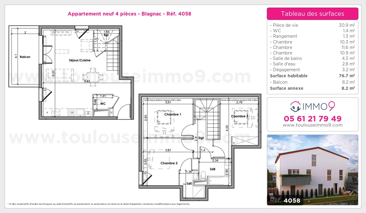 Plan et surfaces, Programme neuf Blagnac Référence n° 4058