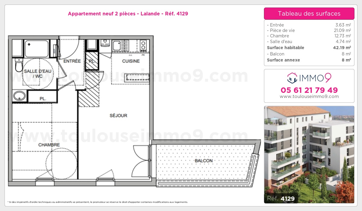 Plan et surfaces, Programme neuf Toulouse : Lalande Référence n° 4129