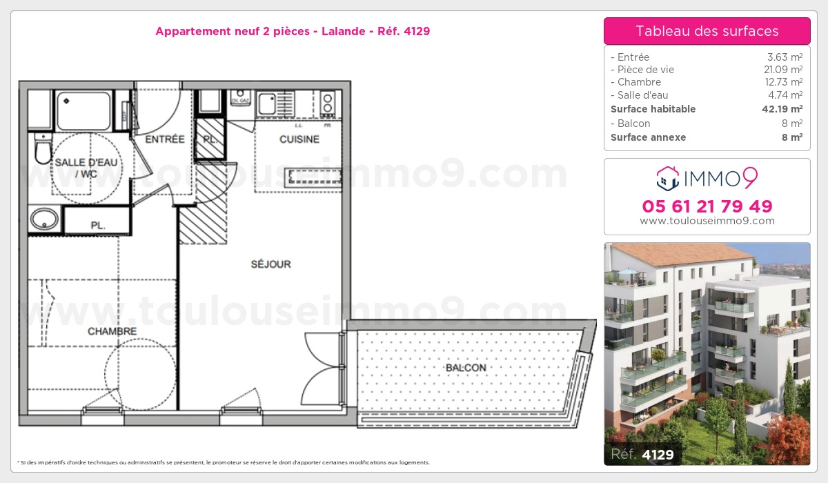 Plan et surfaces, Programme neuf Toulouse : Lalande Référence n° 4129