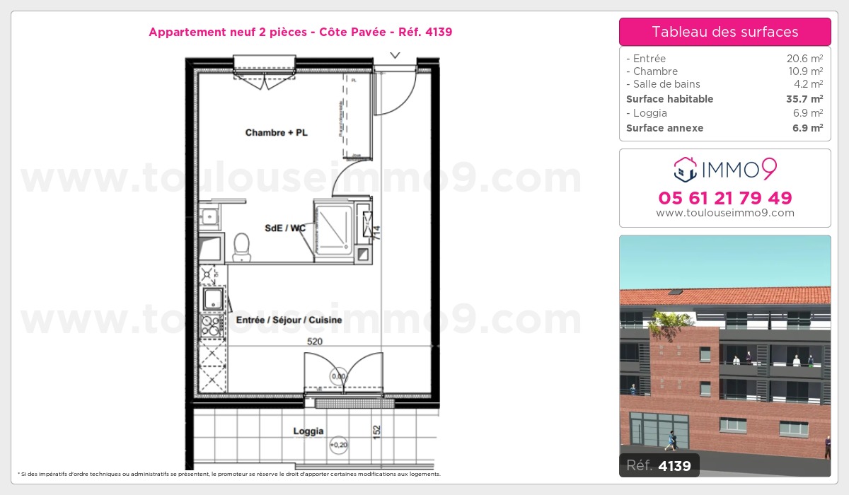Plan et surfaces, Programme neuf Toulouse : Côte Pavée Référence n° 4139