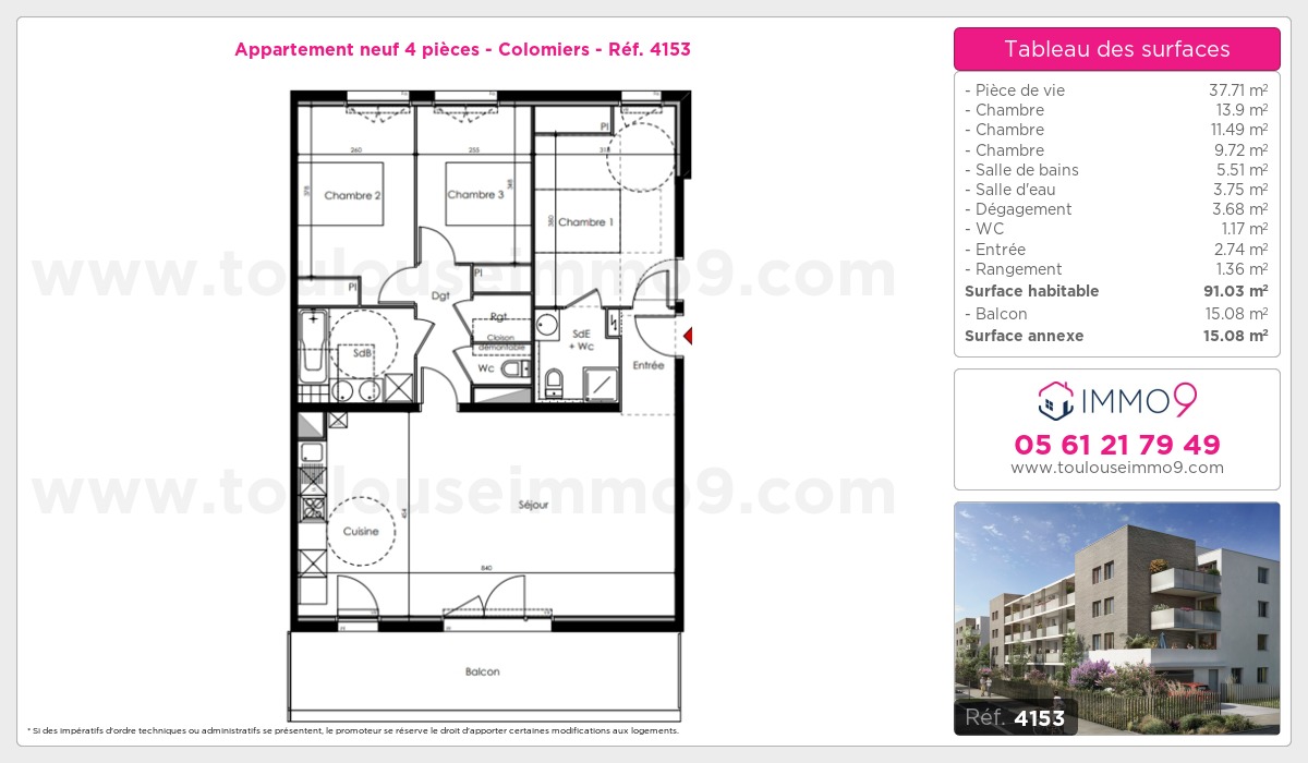 Plan et surfaces, Programme neuf Colomiers Référence n° 4153