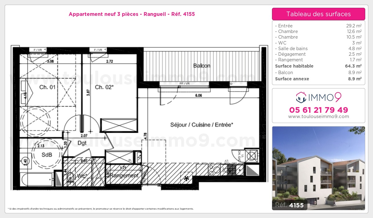 Plan et surfaces, Programme neuf Toulouse : Rangueil Référence n° 4155