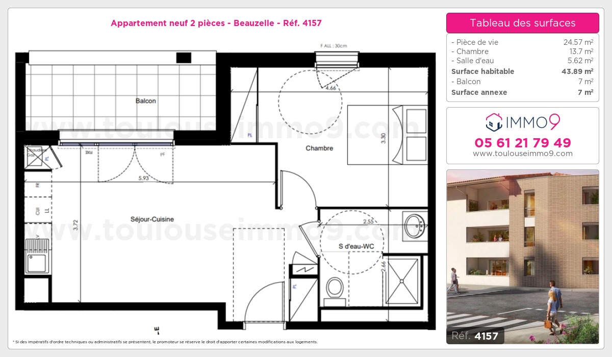 Plan et surfaces, Programme neuf Beauzelle Référence n° 4157