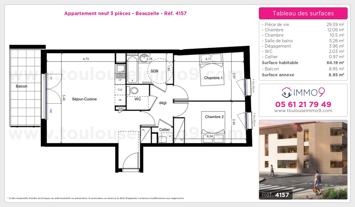 Plan et surfaces, Programme neuf Beauzelle Référence n° 4157