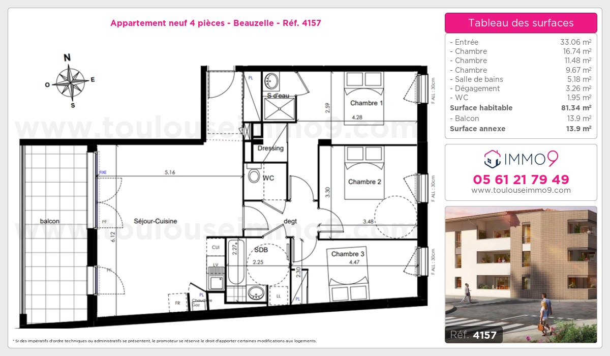 Plan et surfaces, Programme neuf Beauzelle Référence n° 4157