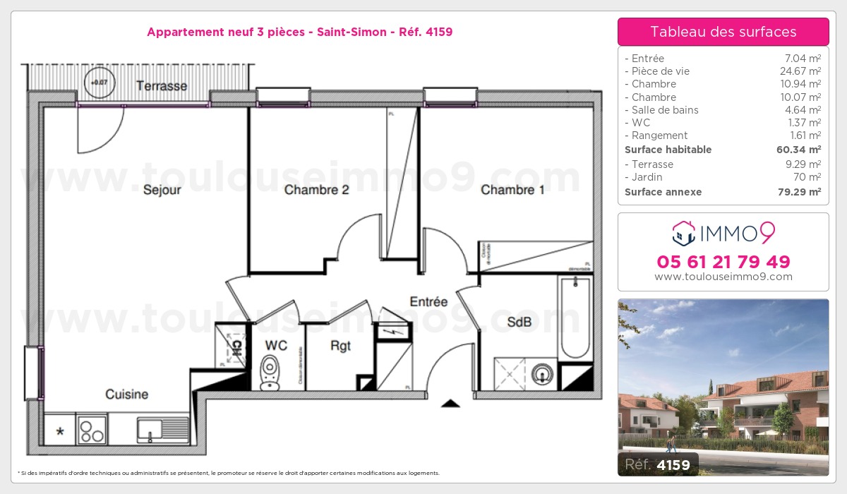 Plan et surfaces, Programme neuf Toulouse : Saint-Simon Référence n° 4159