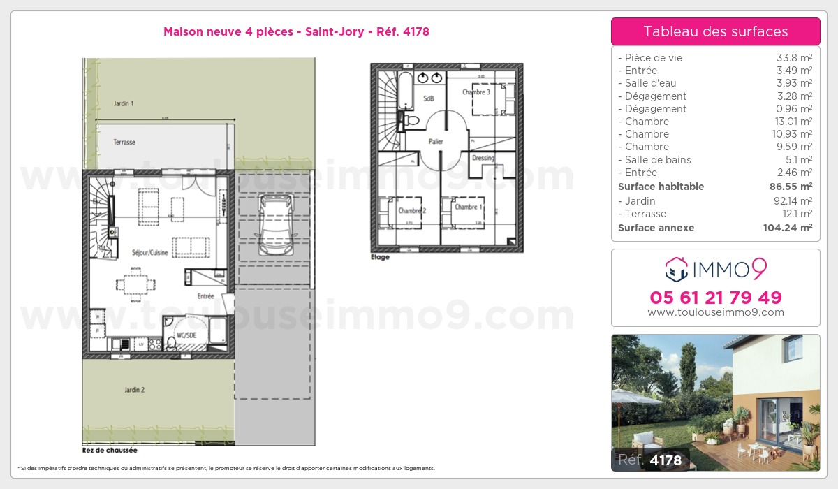 Plan et surfaces, Programme neuf Saint-Jory Référence n° 4178